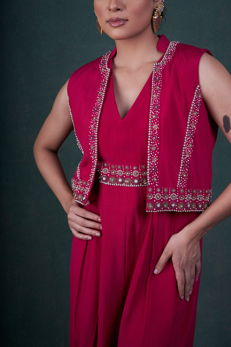 Fuschia Embroidered Jumpsuit