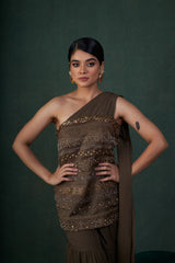 Bronze Draped Corset With Gharara