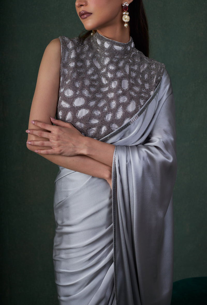 Moon Dewdrop Blouse with Silk Satin Saree