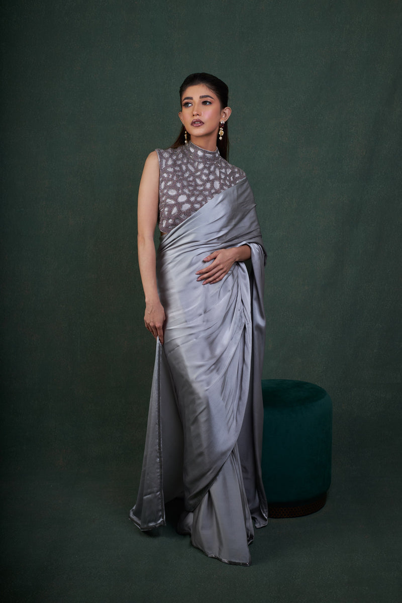 Moon Dewdrop Blouse with Silk Satin Saree