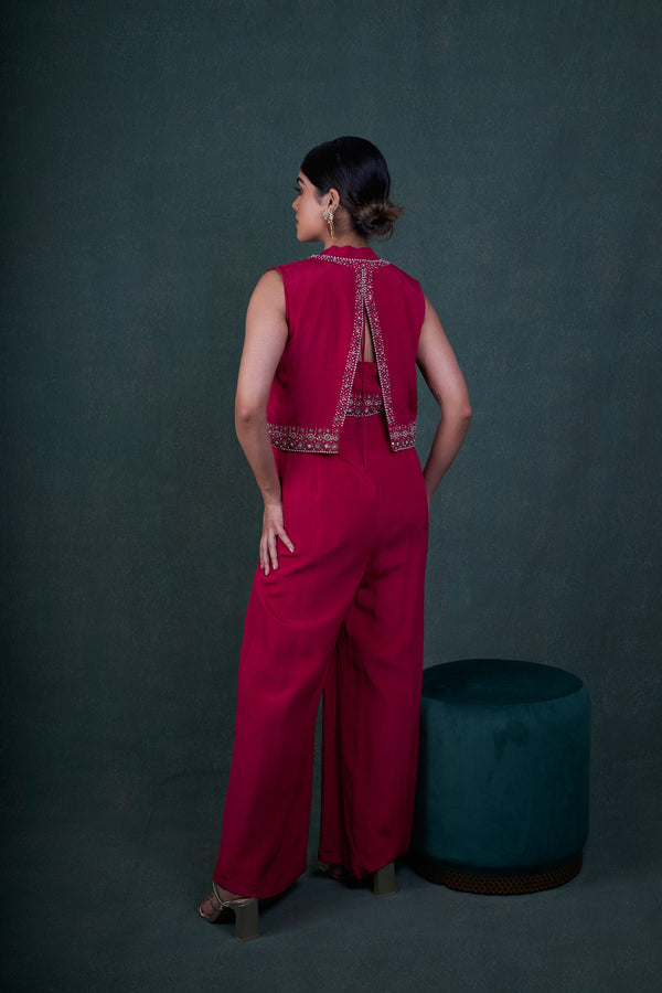 Fuschia Embroidered Jumpsuit