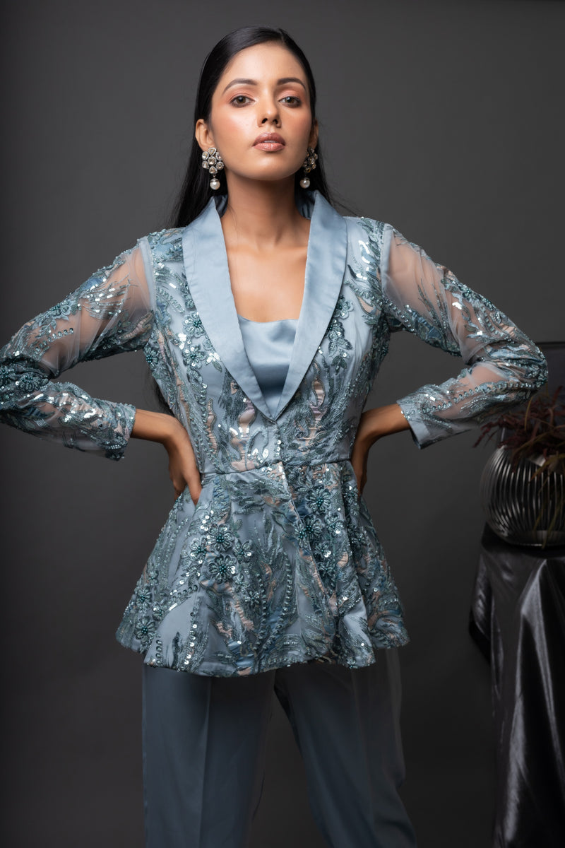 Aquamarine Peplum Jacket Set