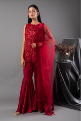 Garnet Kurta, Gharara and Dupatta Set