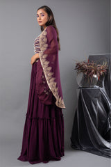 Sangria Mirror Blouse, Lehenga and Cape Set