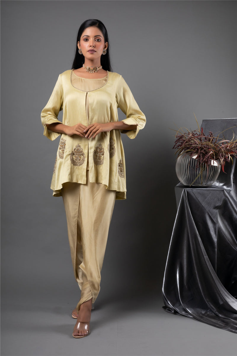 Cardamom Zardozi Kurta and Dhoti Set