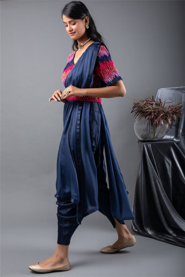 Spectrum Blouse and Cowl Dhoti Set
