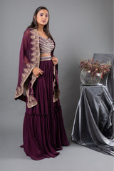 Sangria Mirror Blouse, Lehenga and Cape Set