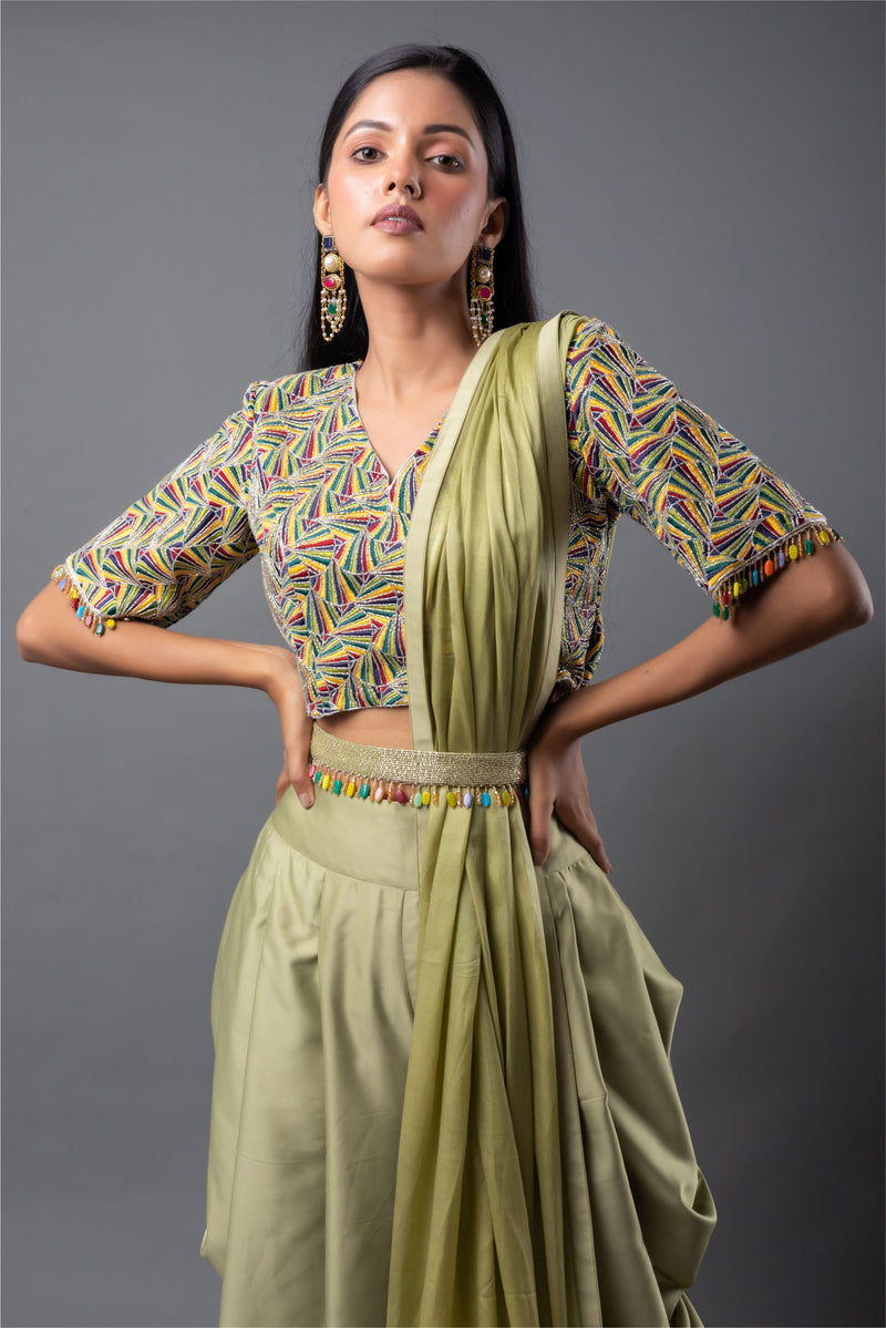 Kaleidoscope Blouse and Cowl Dhoti Set