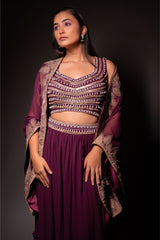 Sangria Mirror Blouse, Lehenga and Cape Set