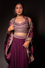 Sangria Mirror Blouse, Lehenga and Cape Set