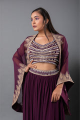 Sangria Mirror Blouse, Lehenga and Cape Set