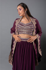 Sangria Mirror Blouse, Lehenga and Cape Set