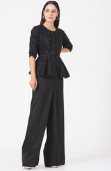 Black Satin Straight Pant Set