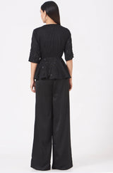 Black Satin Straight Pant Set