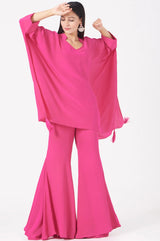 Fuchsia Silk Crepe Flared Pant Set