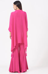 Fuchsia Silk Crepe Flared Pant Set