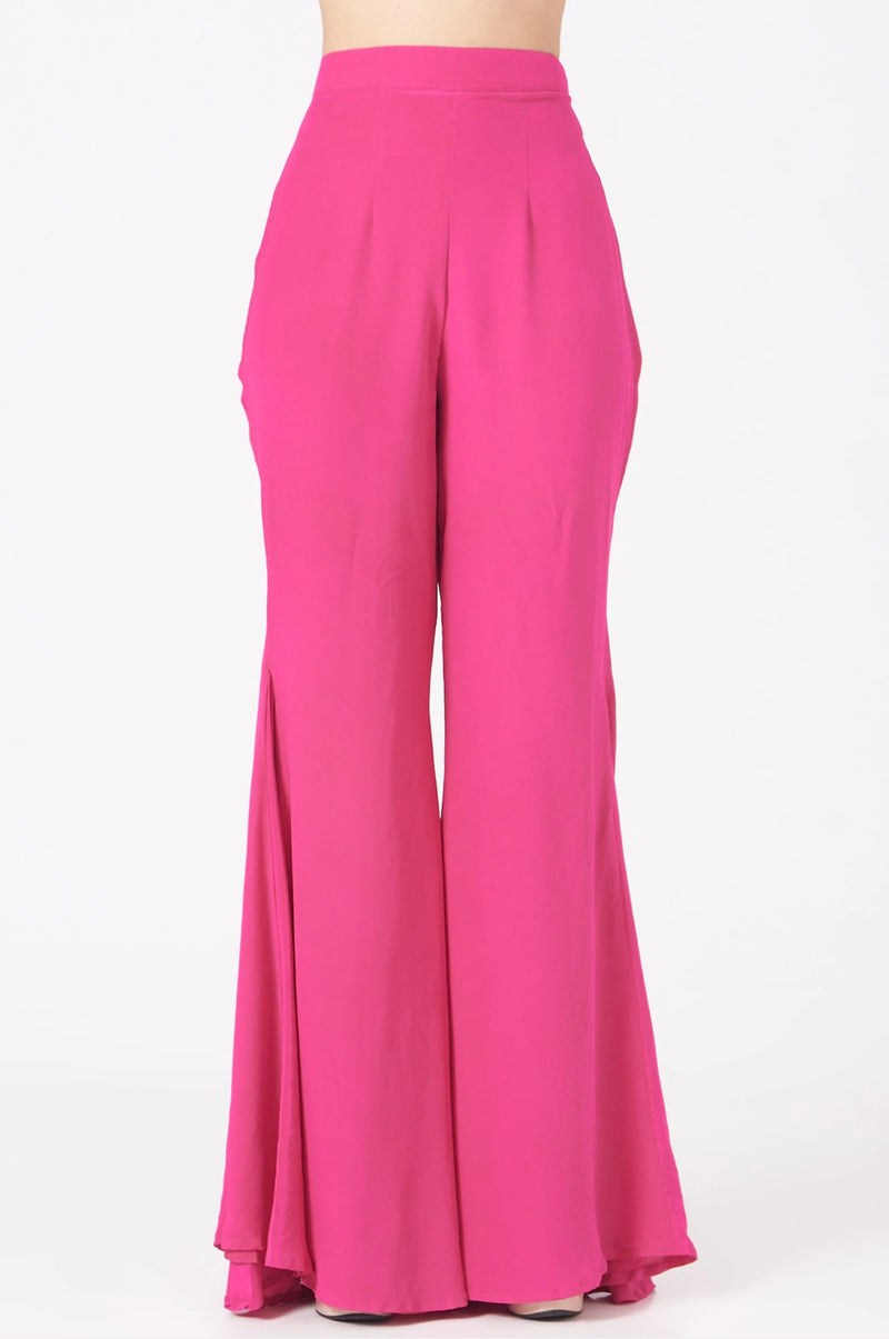 Fuchsia Silk Crepe Flared Pant Set